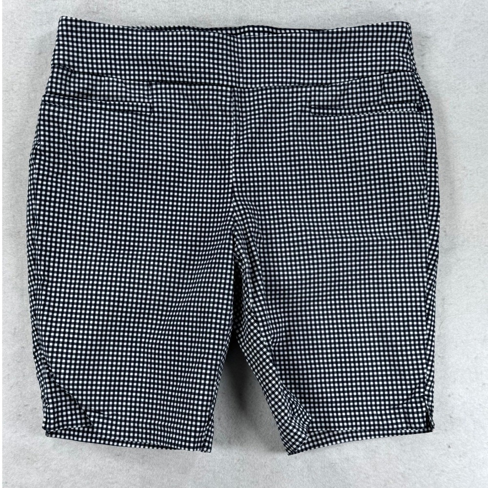 89th + Madison Womens Black White Gingham Pull On Shorts Size 14 Stretch Bermuda